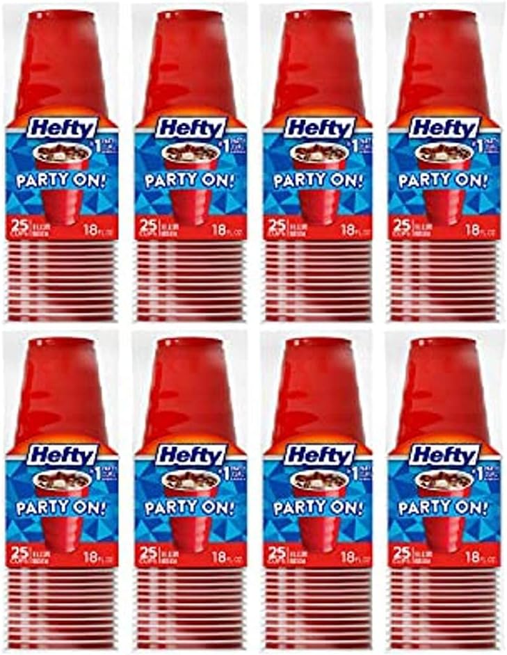 Hefty Party On Disposable Plastic Cups, Red, 18 Ounce, 50 Count