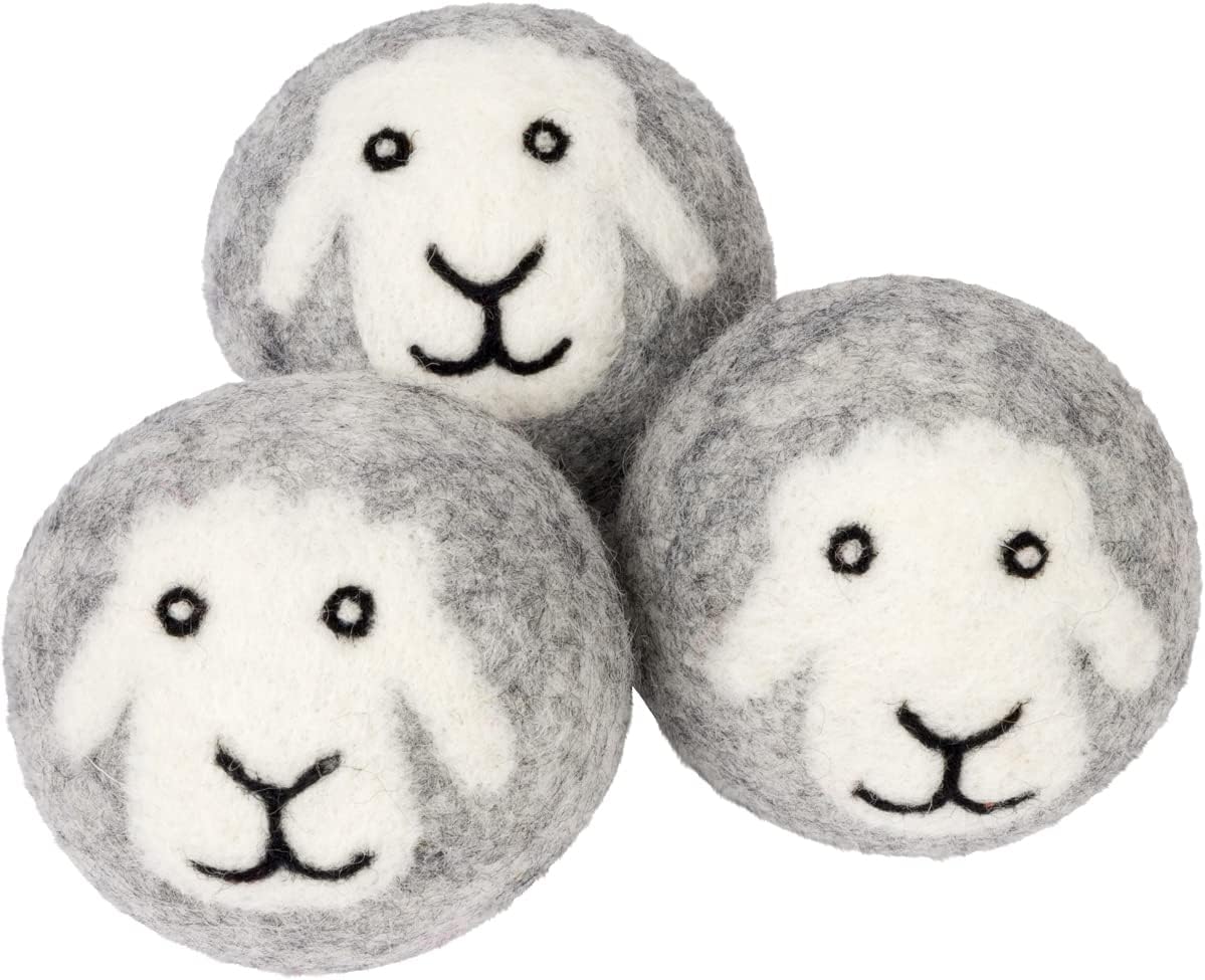 Wool Dryer Balls - Smart Sheep 3-Pack - XL Premium Natural Fabric Softener Award-Winning - Wool Balls Replaces Dryer Sheets - Laundry Balls