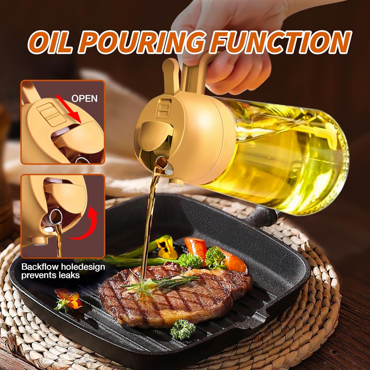 YARRAMATE Oil Sprayer for Cooking, 2 in 1 Olive Oil Dispenser Bottle for Kitchen, 16oz/470ml Premium Glass Oil Bottle, Food-grade Oil Mister for Air Fryer, Salad, Frying, BBQ (Creamy White)