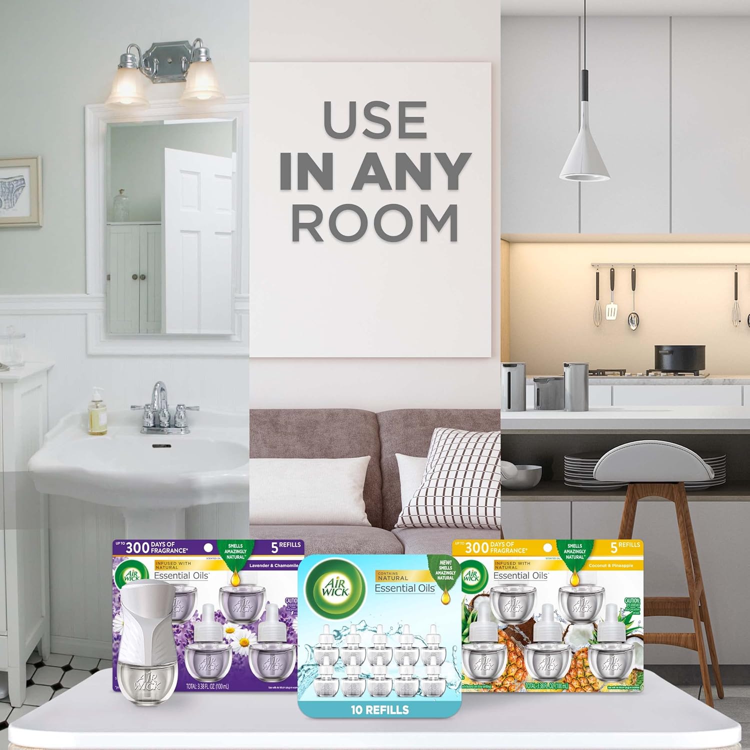 Air Wick Plug in Scented Oil Refill, 10ct, Lavender & Chamomile, Air Freshener, Essential Oils, Eco Friendly