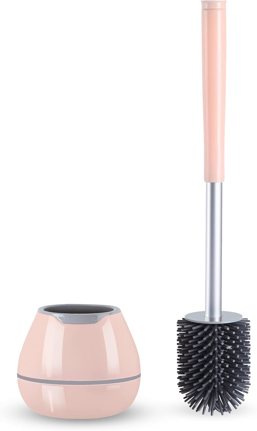 BOOMJOY Toilet Brush and Holder Set, Silicone Toilet Bowl Cleaner Brush, Bathroom Cleaning Bowl Brush Kit with Tweezers, Bathroom Accessories with Aluminum Handle - White