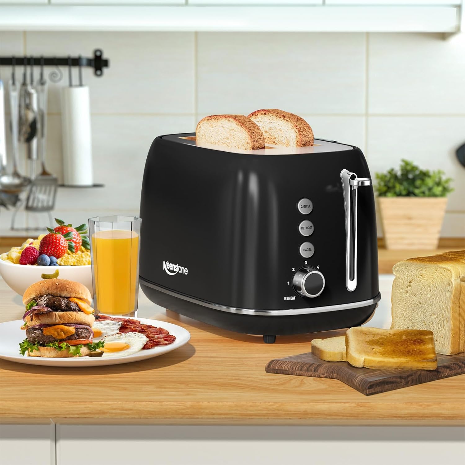 2 Slice Stainless Steel Toaster Retro with 6 Bread Shade Settings, Bagel, Cancel, Defrost Function, 2 Slice Toaster with Extra Wide Slot, Removable Crumb Tray, White