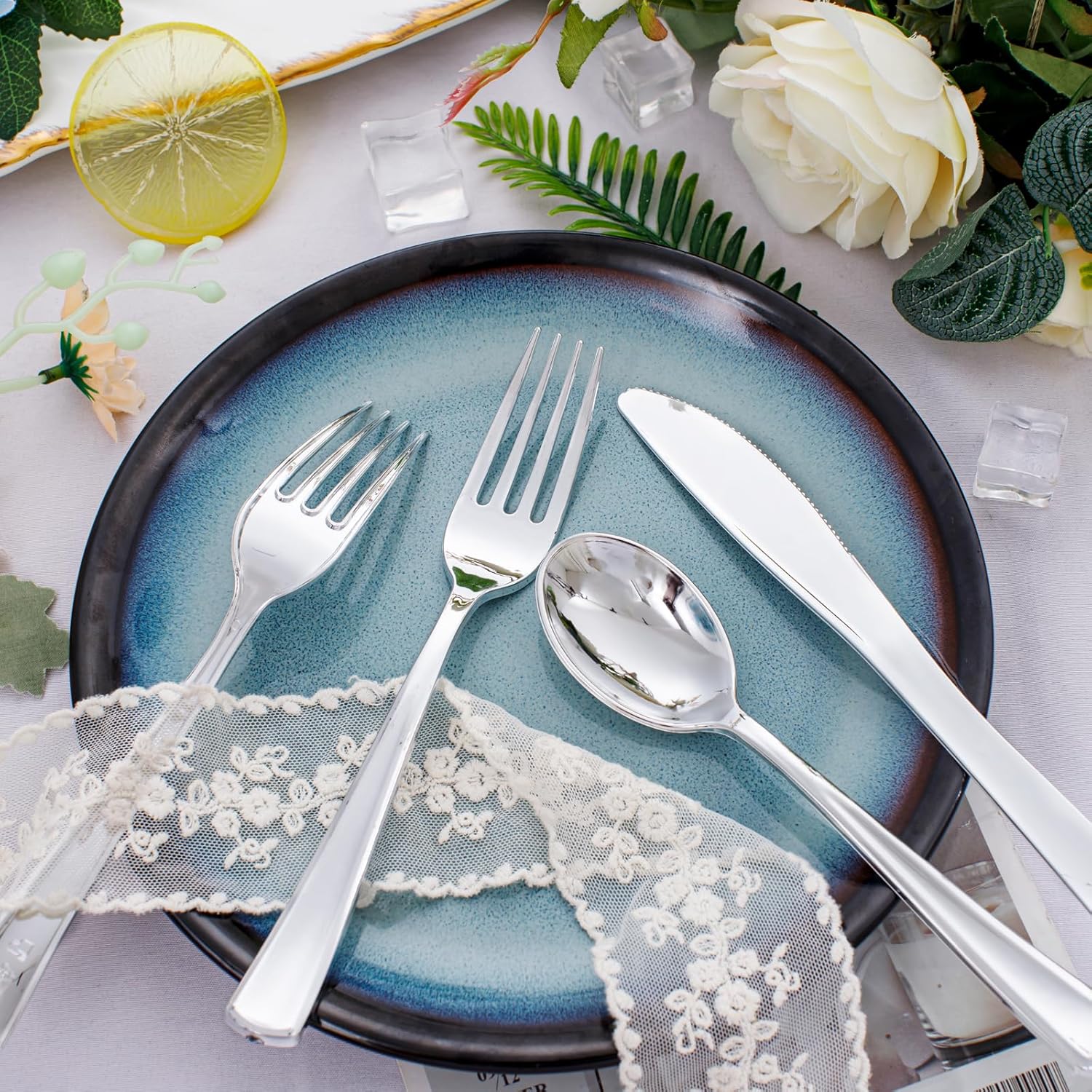 WDF300 Pieces Gold Plastic Silverware - Heavy Duty Disposable Gold Cutlery Set Plastic Gold Silverware Set Plastic Includes 100 Forks, 100 Spoons, 100 Knives