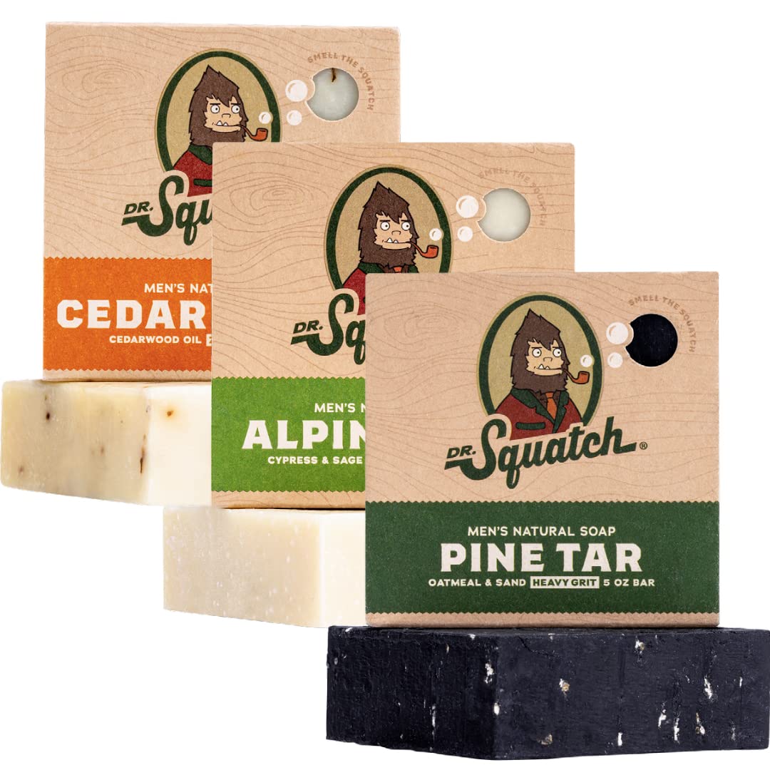 Dr. Squatch Men's Natural Bar Soap from Moisturizing Soap Made from Natural Oils - Cold Process Soap with No Harsh Chemicals - Wood Barrel Bourbon, Fresh Falls, Birchwood Breeze (3 Pack)