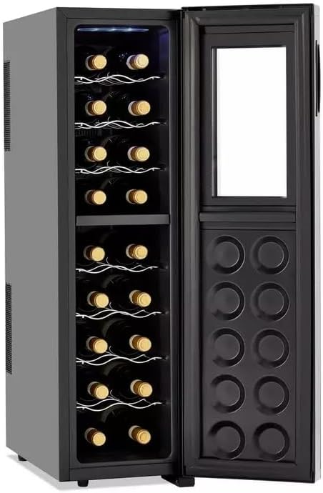 Wine Enthusiast 32-Bottle Dual Zone MAX Compressor Wine Cooler - Freestanding Refrigerator with Split Storage & Temperature, Digital Touchscreen, & LED Display