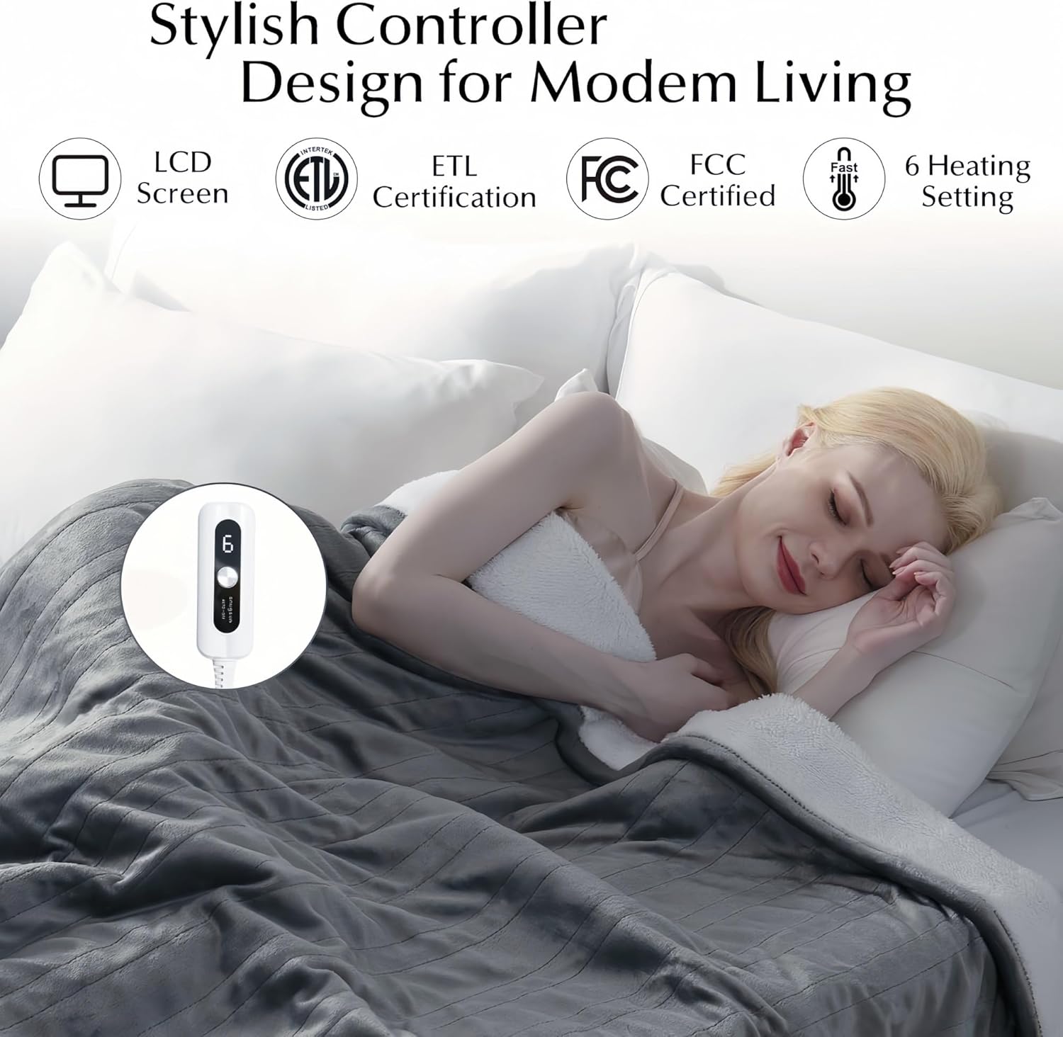 Heated Blanket Throw Size, Soft and Cozy Electric Heating Blanket for Bed, Automatic Safety System 6 Heating Levels & 4 Hours Auto-Off, 50