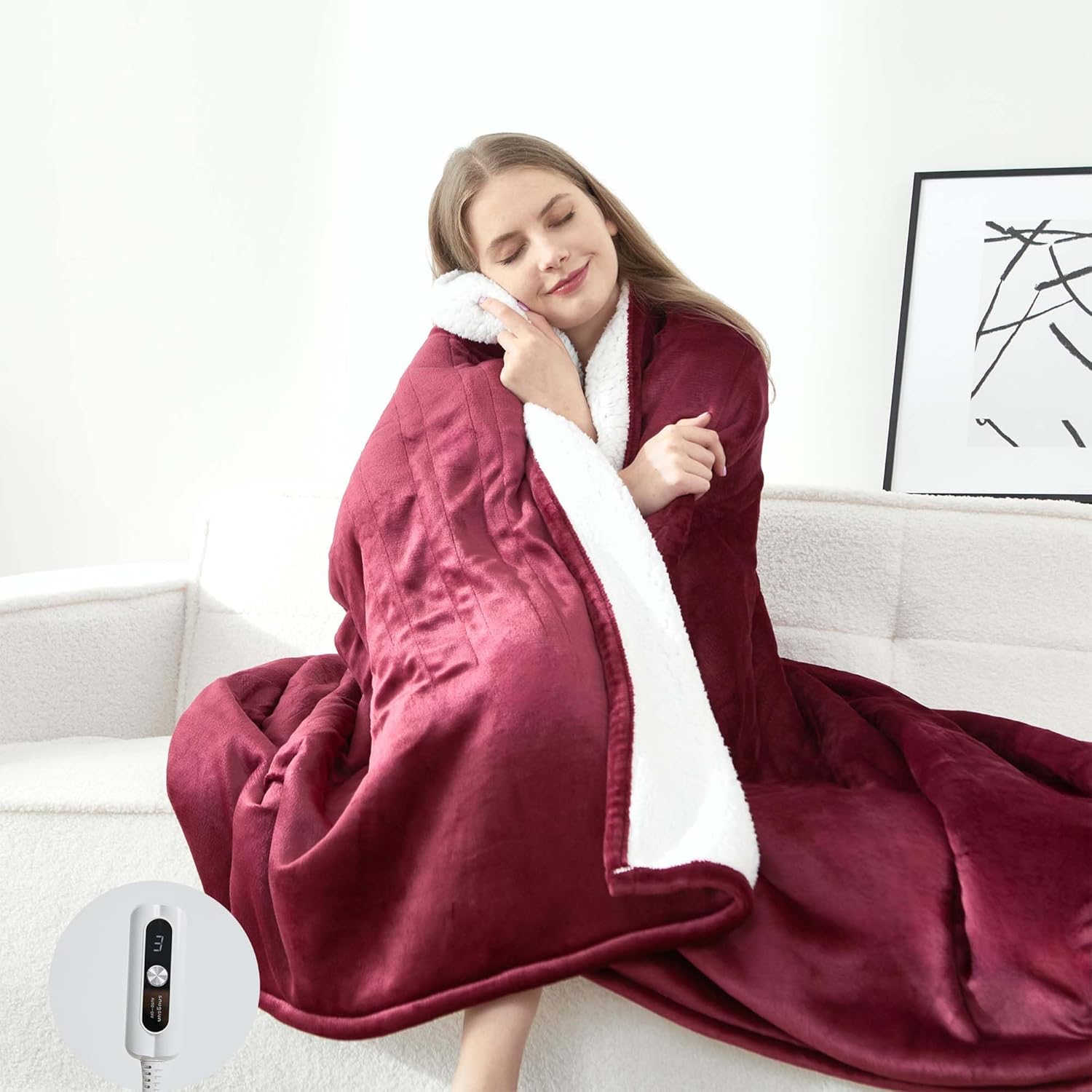 Heated Blanket Throw Size, Soft and Cozy Electric Heating Blanket for Bed, Automatic Safety System 6 Heating Levels & 4 Hours Auto-Off, 50