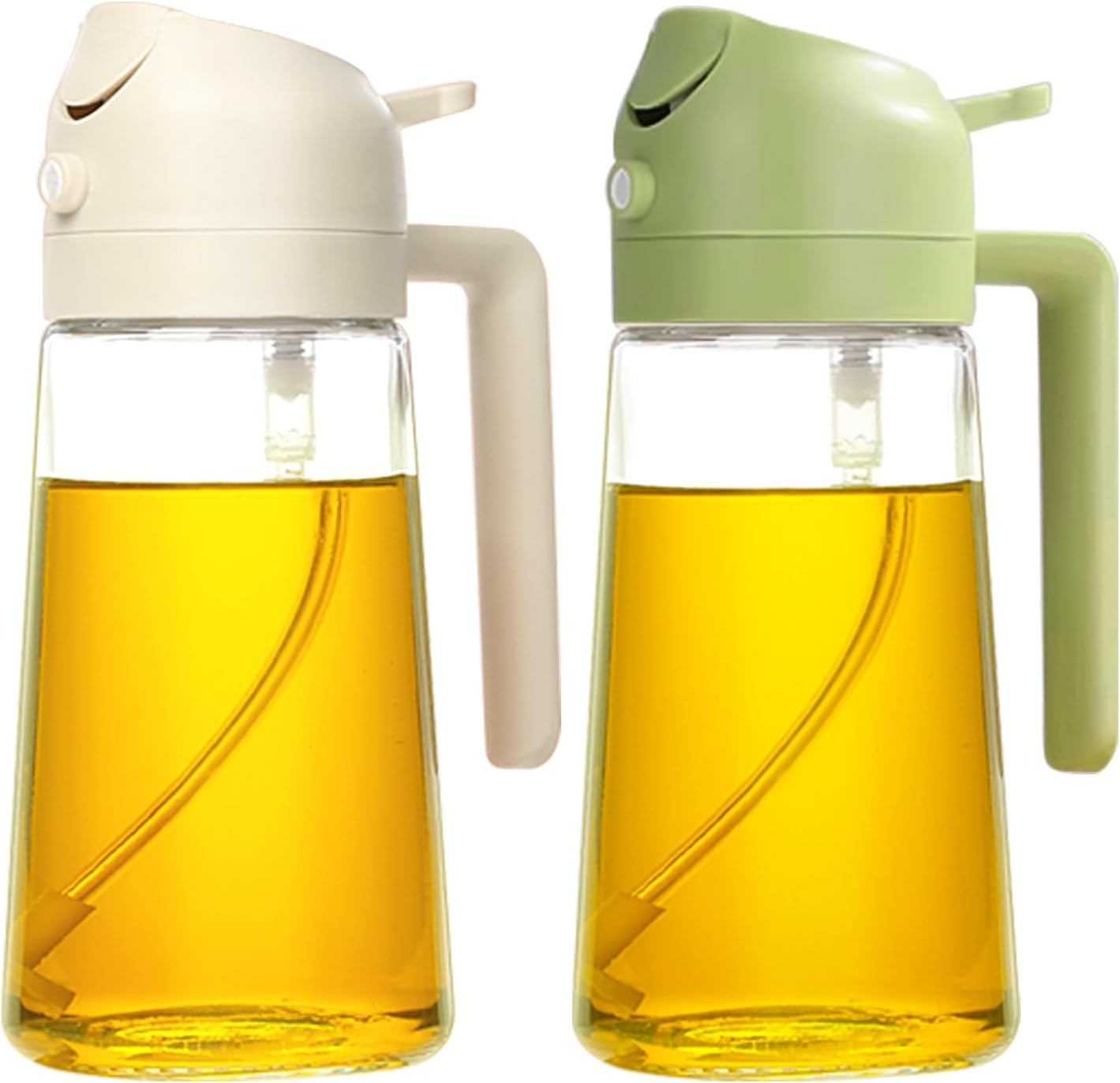 YARRAMATE Oil Sprayer for Cooking, 2 in 1 Olive Oil Dispenser Bottle for Kitchen, 16oz/470ml Premium Glass Oil Bottle, Food-grade Oil Mister for Air Fryer, Salad, Frying, BBQ (Creamy White)