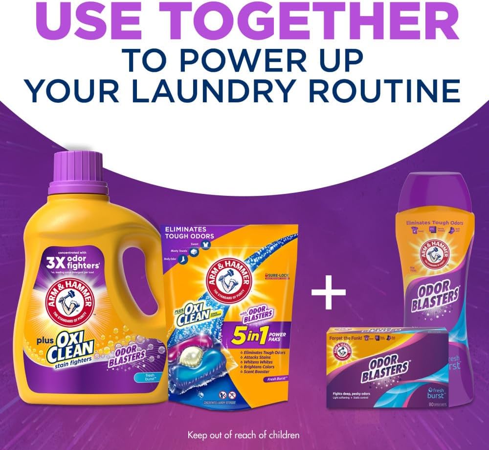 Arm & Hammer Plus OxiClean Odor Blasters Fresh Burst, 128 Loads Liquid Laundry Detergent, 166.5 Fl oz