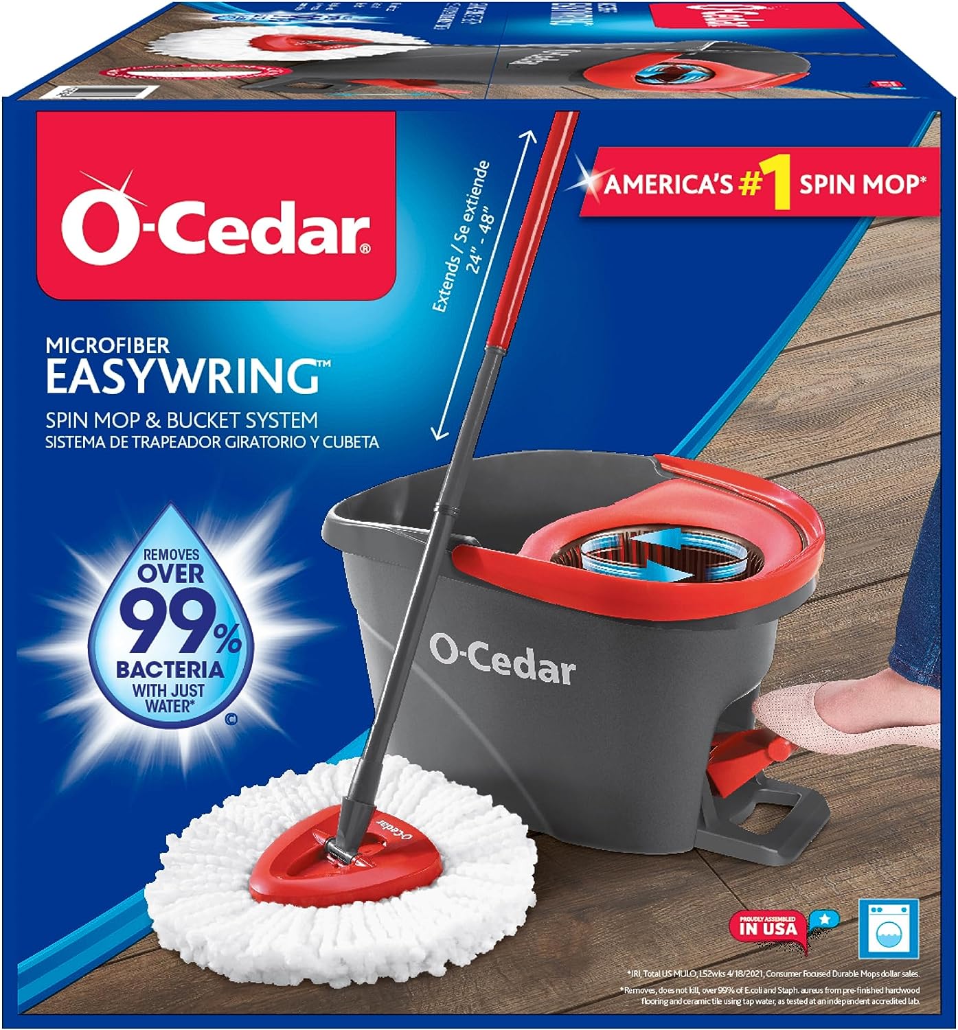 O-Cedar EasyWring Microfiber Spin Mop, Bucket Floor Cleaning System, Red, Gray
