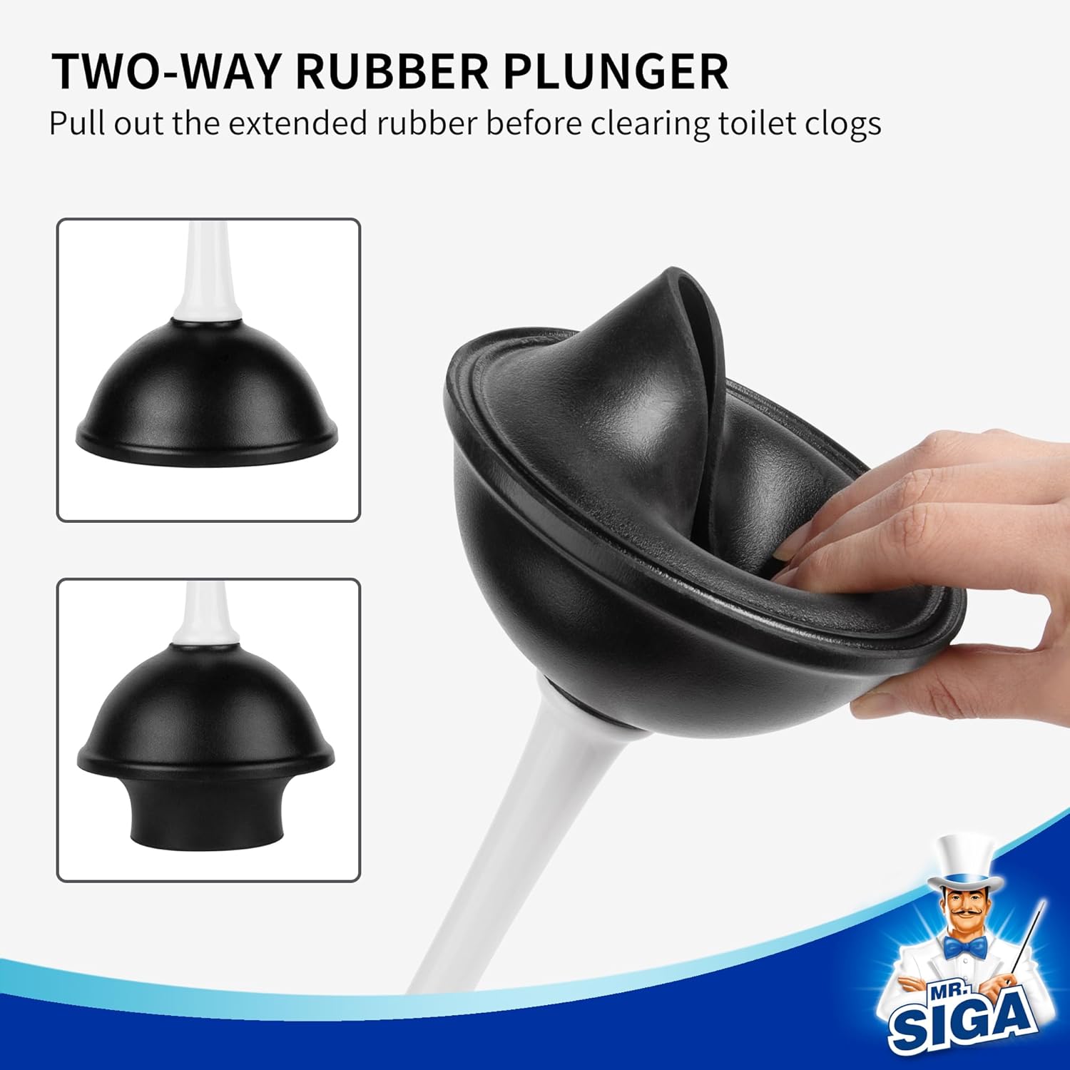 MR.SIGA Toilet Plunger and Bowl Brush Combo for Bathroom Cleaning, Black, 1 Set