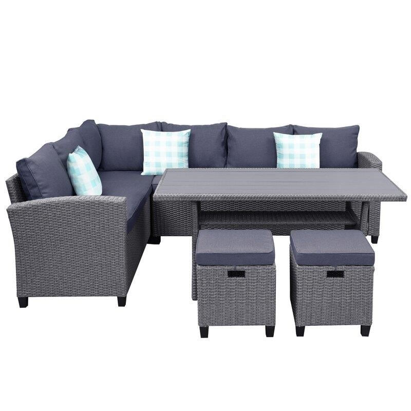 Julianna Wicker/Rattan 7 - Person Seating Group with Cushions