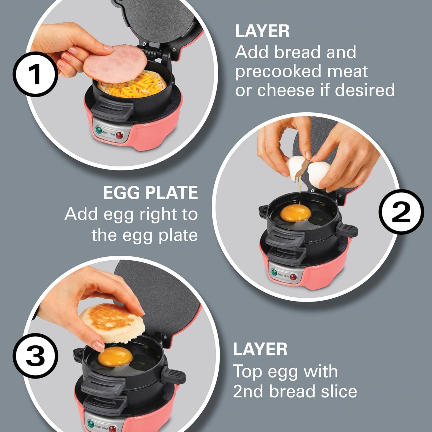 Hamilton Beach Breakfast Sandwich Maker with Egg Cooker Ring, Customize Ingredients, English Muffins, Croissants, Mini Waffles, Perfect White Elephant Gifts, Single, Black