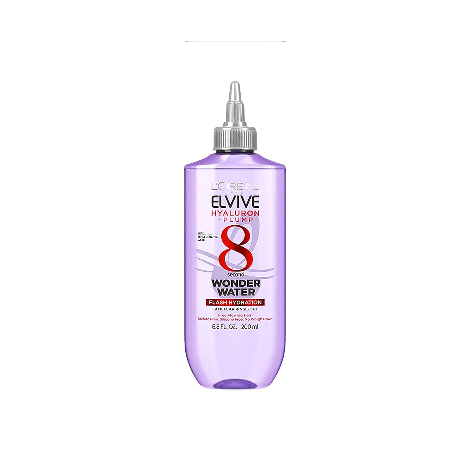 L'Oreal Paris Elvive Hyaluron Plump Flash Hydration Wonder Water Hair Rinse, 8 Second Hydrating Hair Care Treatment for Soft, Shiny Hair, 6.8 Fl Oz