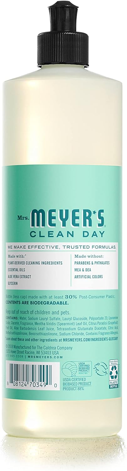 MRS. MEYER'S CLEAN DAY Liquid Dish Soap, Biodegradable Formula, Basil, 16 fl. oz - Pack of 3