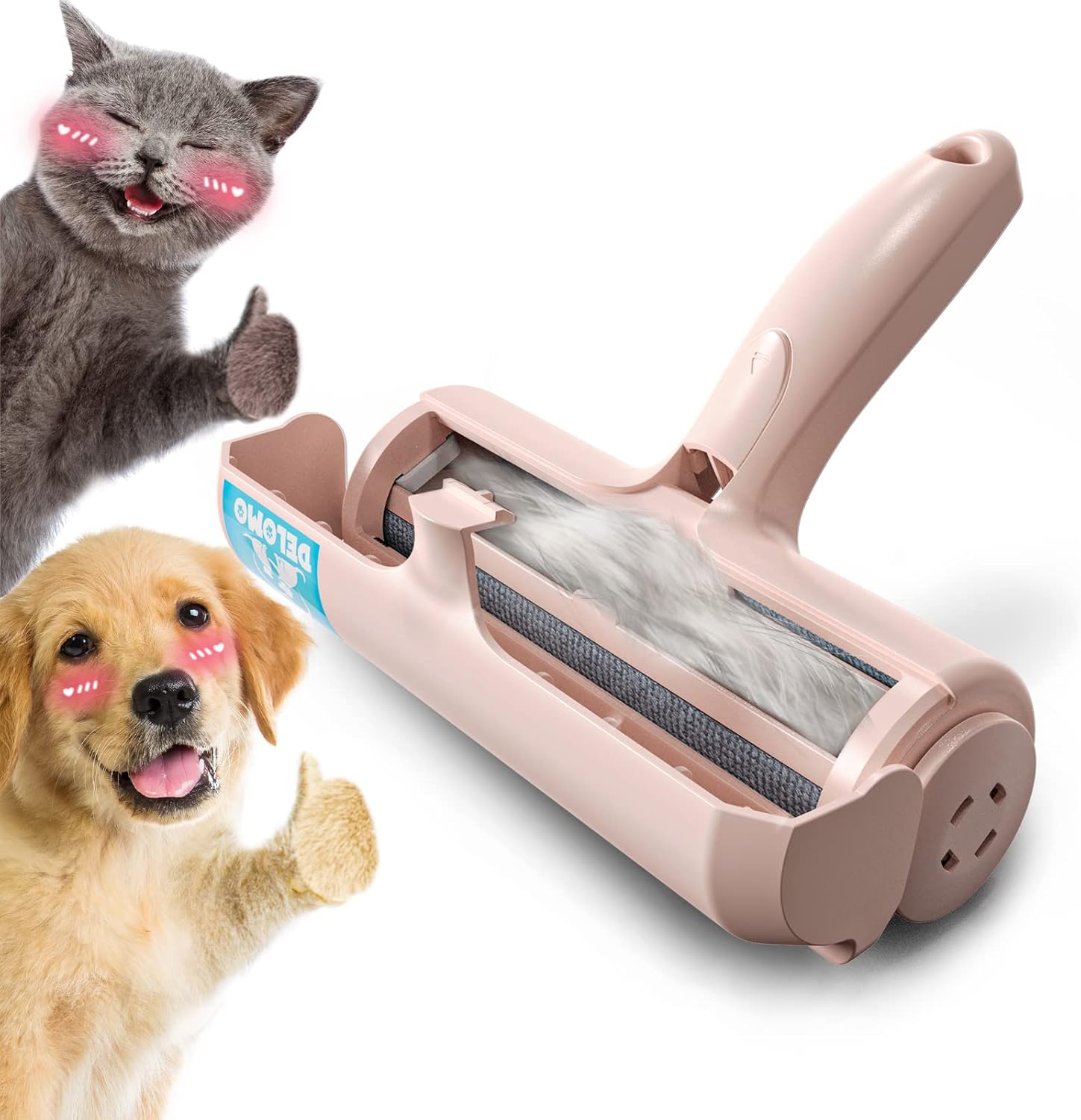 DELOMO Pet Hair Remover - Lint Roller for Pet Hair - Cat and Dog Hair Remover for Couch, Furniture, Carpet, Car Seat, Reusable Roller W/Self-Cleaning Base - Upgraded Animal Fur Removal Tool