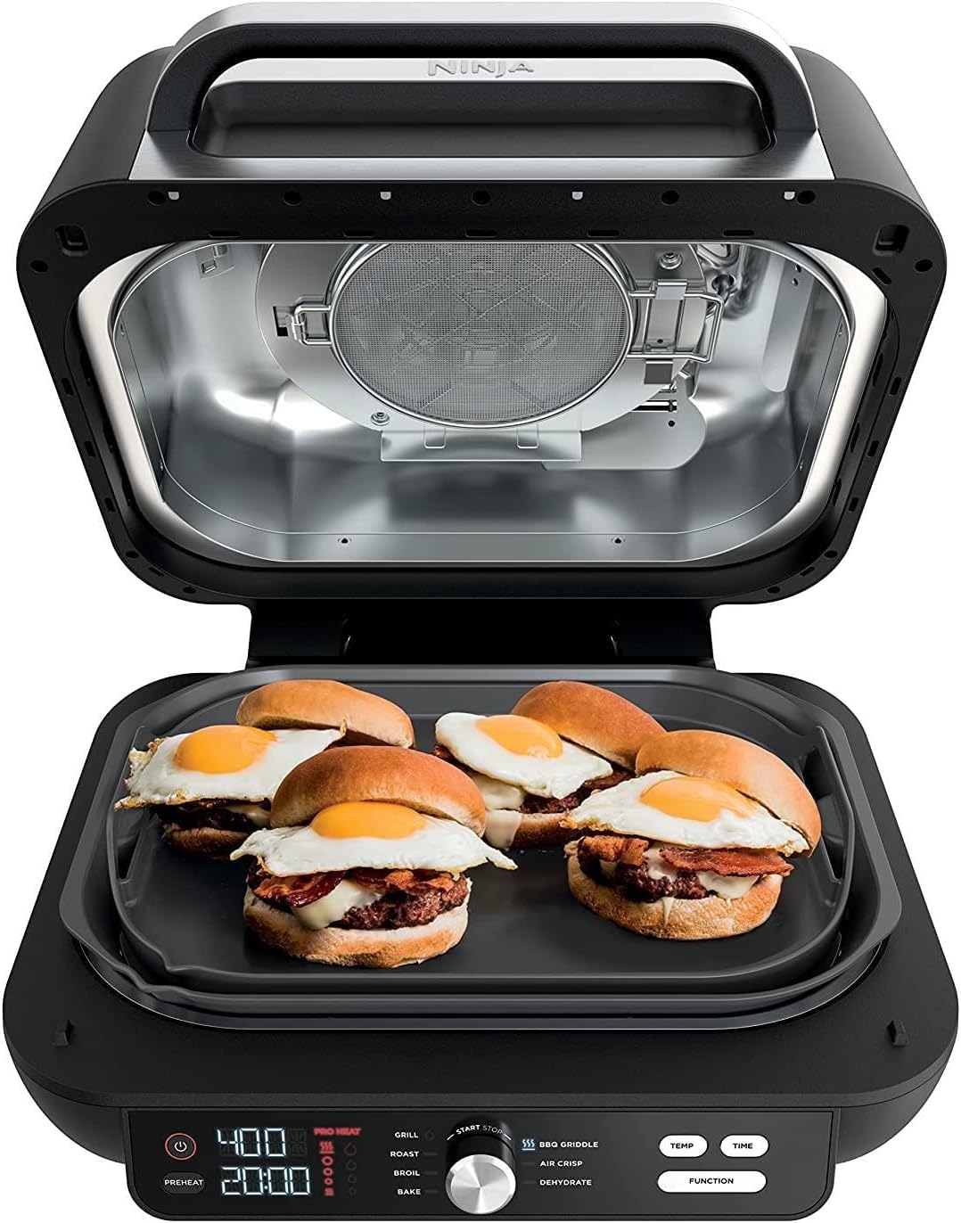 Ninja FG551 Foodi Smart XL 6-in-1 Indoor Grill with Air Fry, Roast, Bake, Broil & Dehydrate, Smart Thermometer, Black/Silver