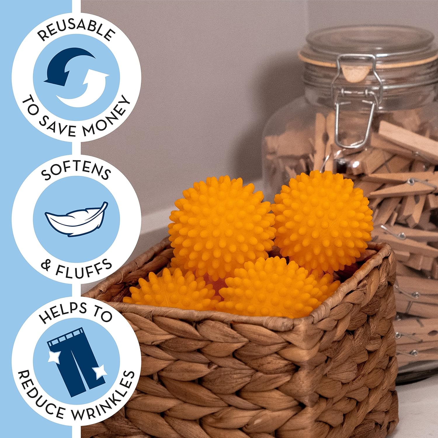 S&T INC. Reusable Dryer Balls, Fabric Softener for Laundry, Blue, 2.5 in, 6 Pack