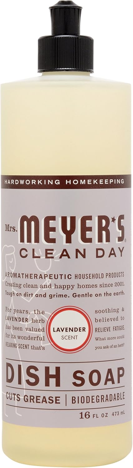 MRS. MEYER'S CLEAN DAY Liquid Dish Soap, Biodegradable Formula, Basil, 16 fl. oz - Pack of 3