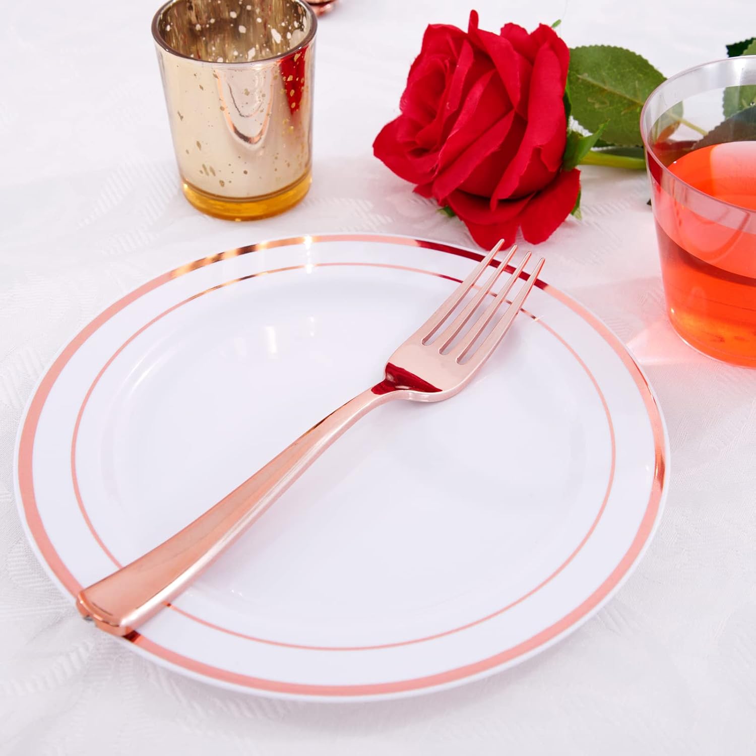 WDF300 Pieces Gold Plastic Silverware - Heavy Duty Disposable Gold Cutlery Set Plastic Gold Silverware Set Plastic Includes 100 Forks, 100 Spoons, 100 Knives