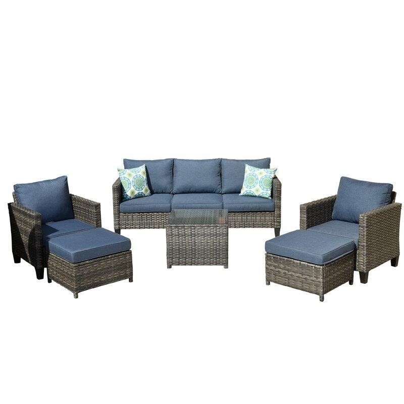 Harshil 6 Piece Rattan Sofa Seating Group with Cushions