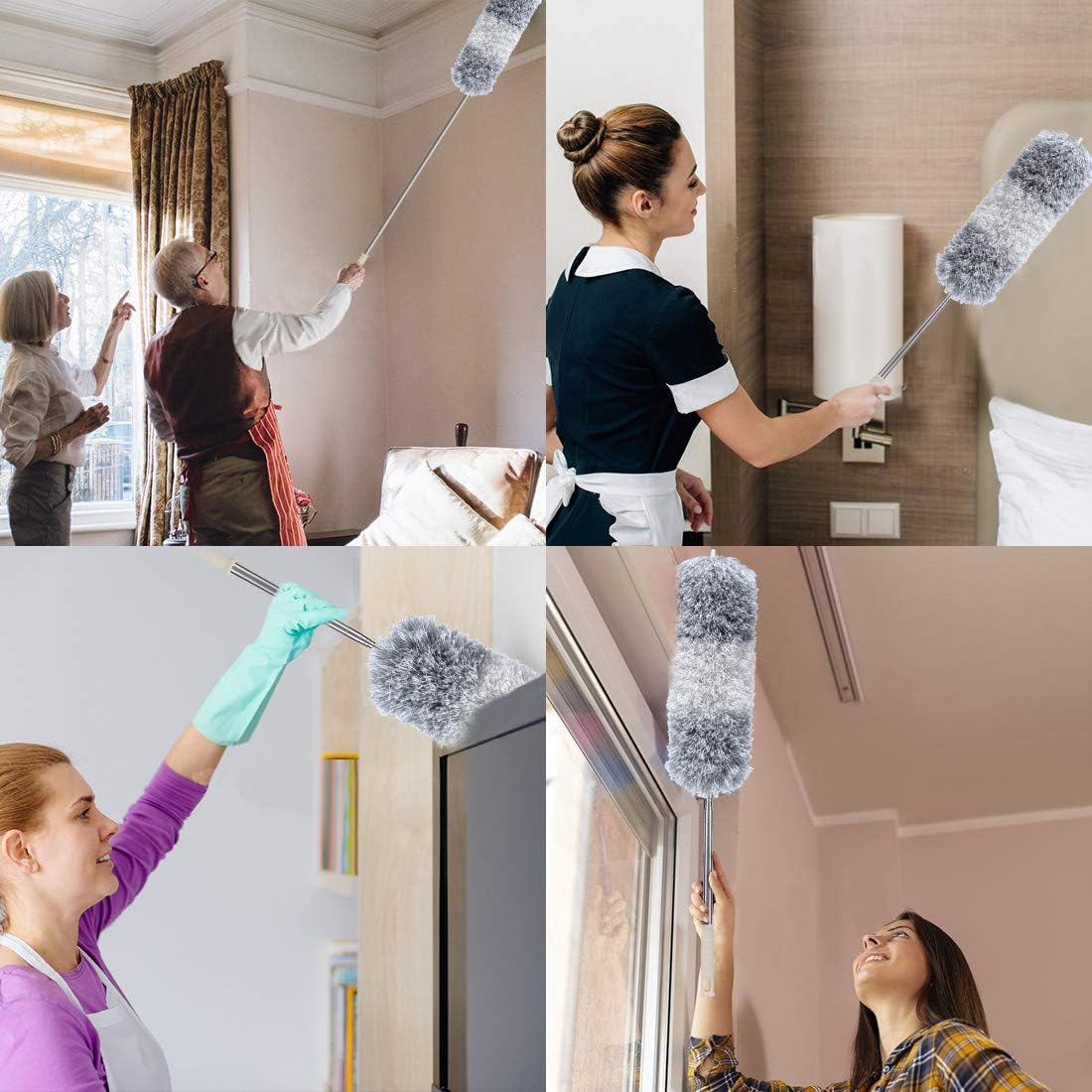 DELUX Microfiber Feather Duster Extendable Duster with 100 inches Extra Long Pole, Bendable Head & Long Handle Dusters for Cleaning Ceiling Fan, High Ceiling, Blinds, Furniture & Cars Gray