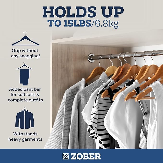 Zober Velvet Hangers 50 Pack - Heavy Duty Black Hangers for Coats, Pants & Dress Clothes - Non Slip Clothes Hanger Set - Space Saving Felt Hangers for Clothing