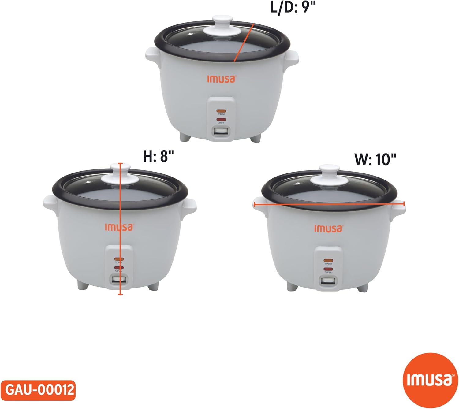 IMUSA USA GAU-00011 Electric Nonstick Rice Cooker 3-Cup (Uncooked) 6-Cup (Cooked), White