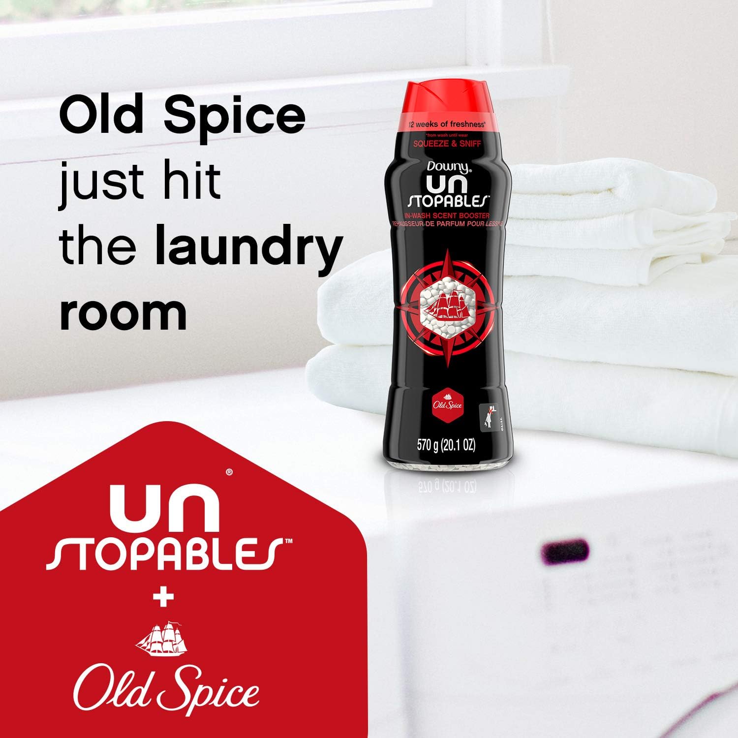 Downy Unstopables In Wash Scent Booster Beads, Fresh Scent, 24 oz, Downy Scent Booster Beads, Unstoppable Laundry Beads, Odor Protection