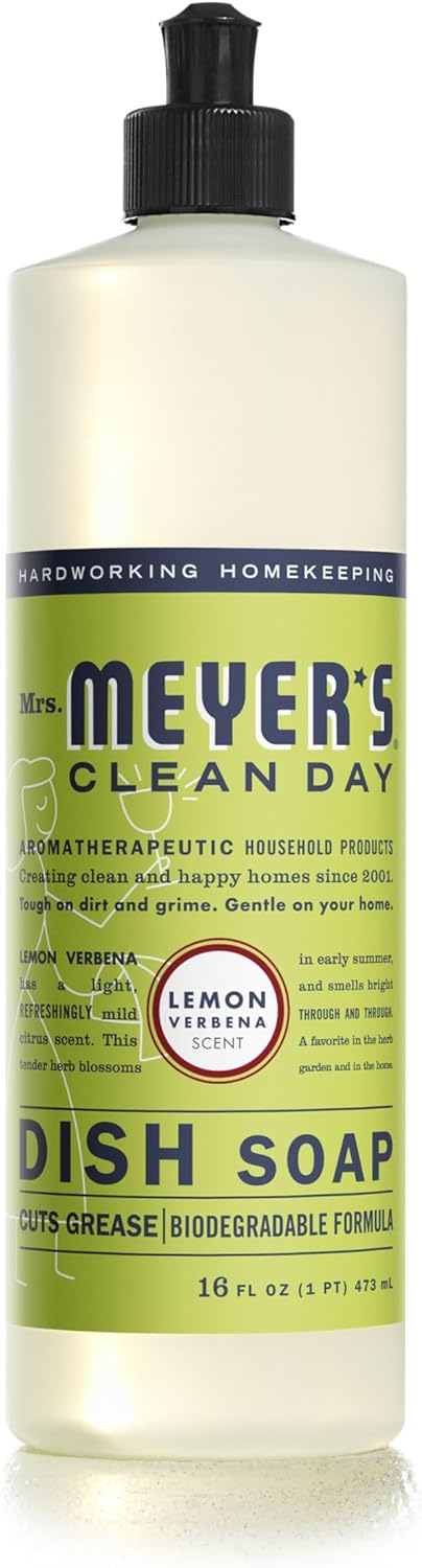 MRS. MEYER'S CLEAN DAY Liquid Dish Soap, Biodegradable Formula, Basil, 16 fl. oz - Pack of 3