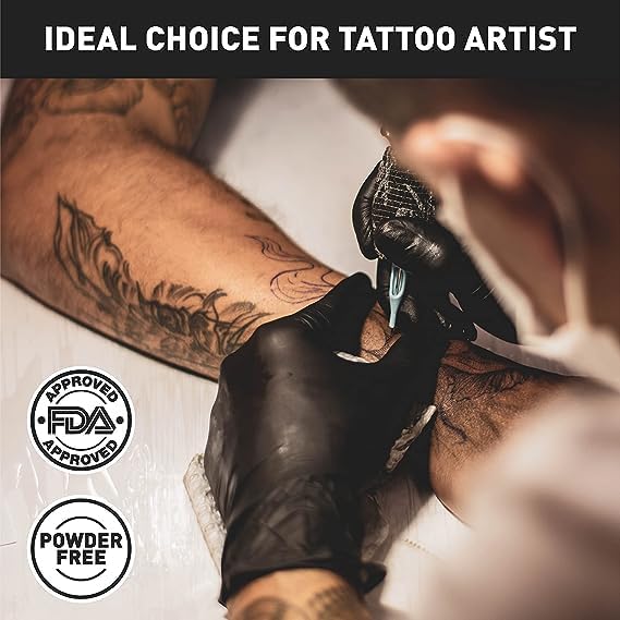 OKIAAS Black/Pink Vinyl Disposable Gloves Latex Free, Food Grade, 5 mil, Cooking, Cleaning, Hair Dye, 50/100/200/1000 Count