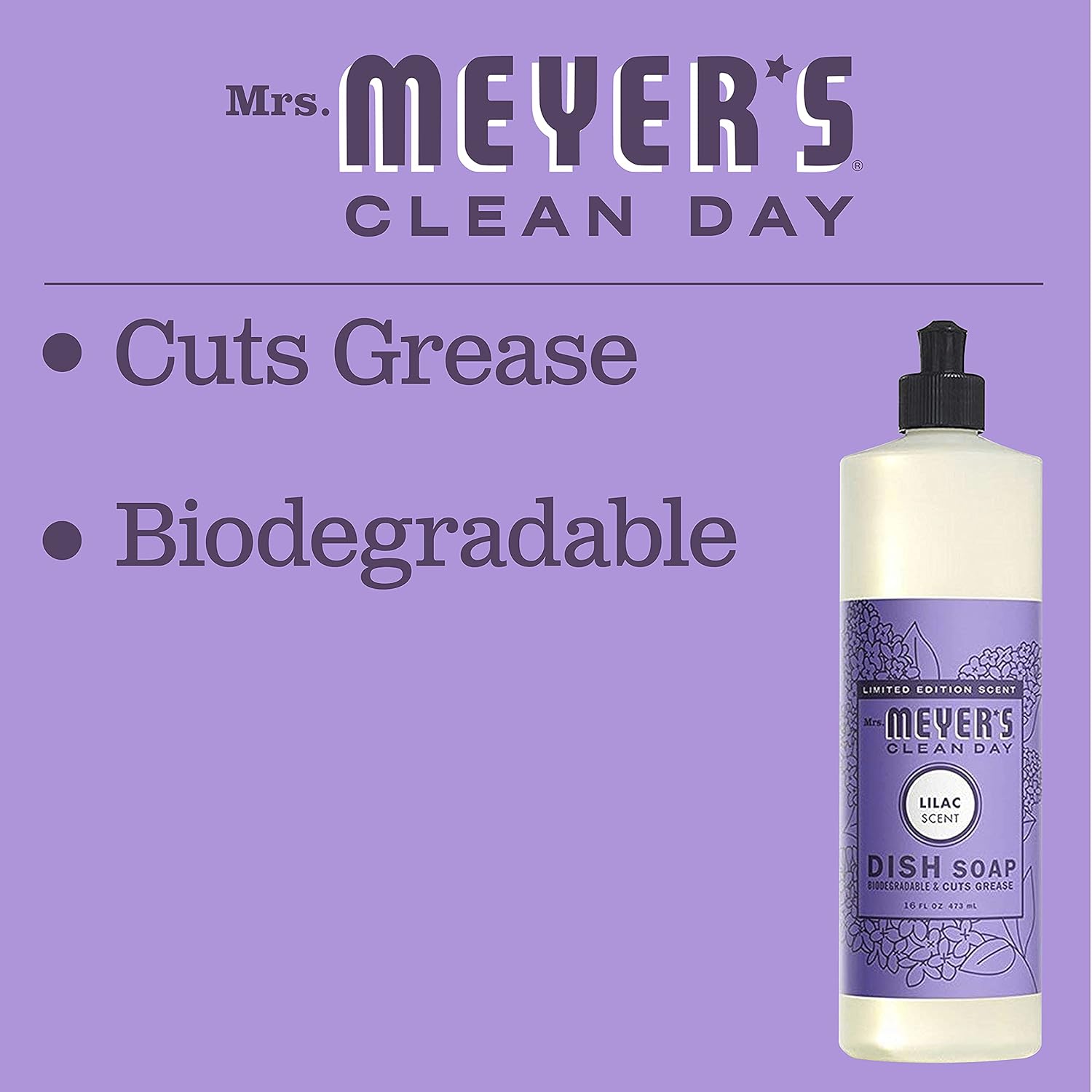 MRS. MEYER'S CLEAN DAY Liquid Dish Soap, Biodegradable Formula, Basil, 16 fl. oz - Pack of 3