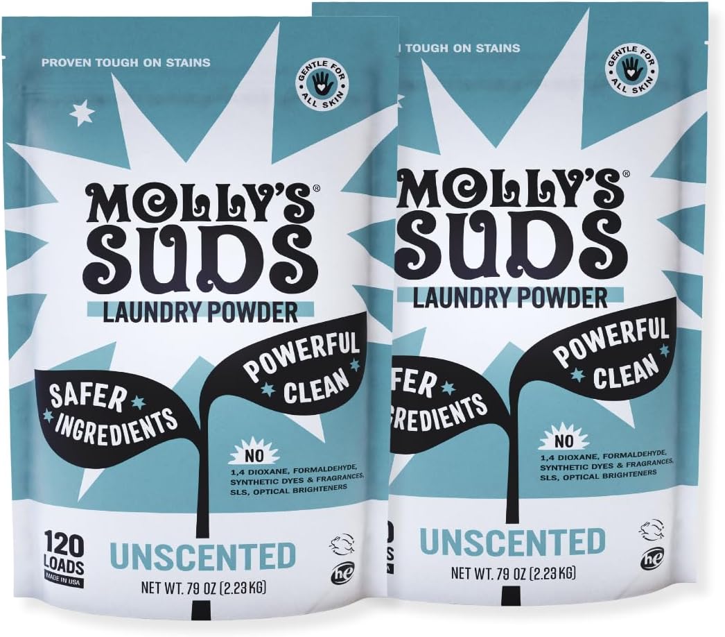 Molly's Suds Original Laundry Detergent Powder | Natural Laundry Detergent Powder for Sensitive Skin | Earth-Derived Ingredients, Stain Fighting | 120 Loads (Unscented)