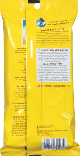 Pledge Expert Care Wood Wipes, Shines and Protects, Removes Fingerprints, Lemon Scent, 24 Count (Pack of 1)