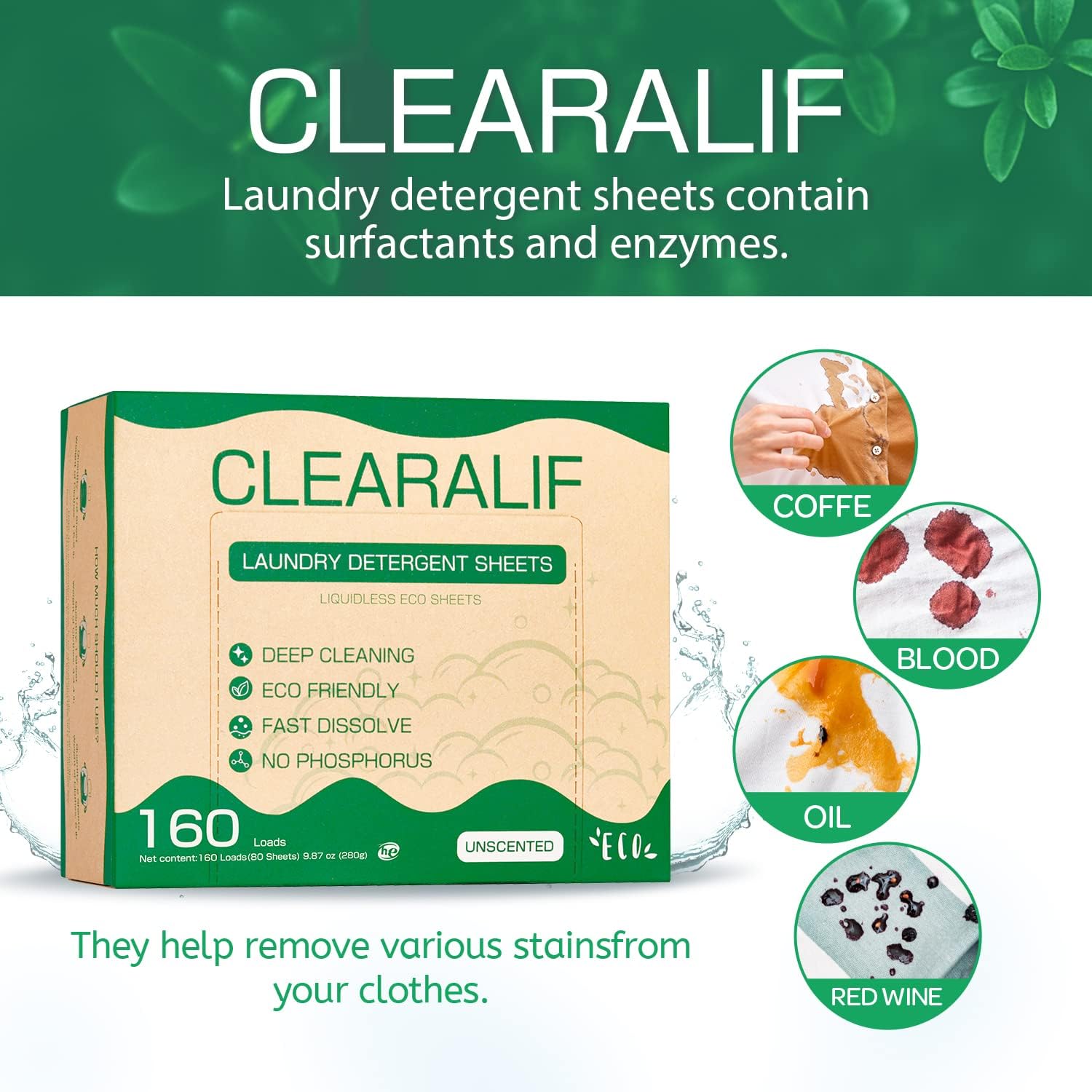 CLEARALIF Laundry Detergent Sheets Up to 160 Loads, Fresh Linen - Great For Travel,Apartments, Dorms,Laundry Detergent Strips Eco Friendly & Hypoallergenic