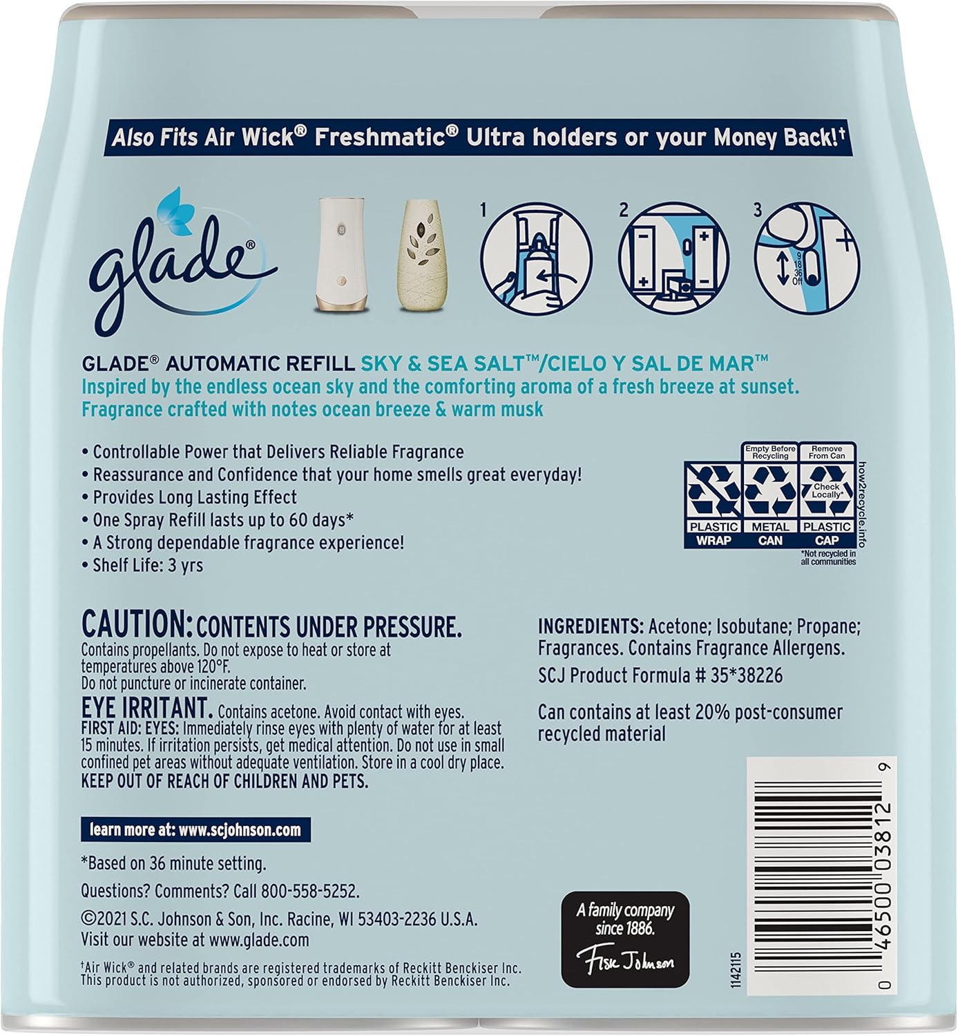 Glade Automatic Spray Air Freshener Refill, Scented Air Freshener for Home and Bathroom, Clean Linen, 6.2 Oz, 2 Count