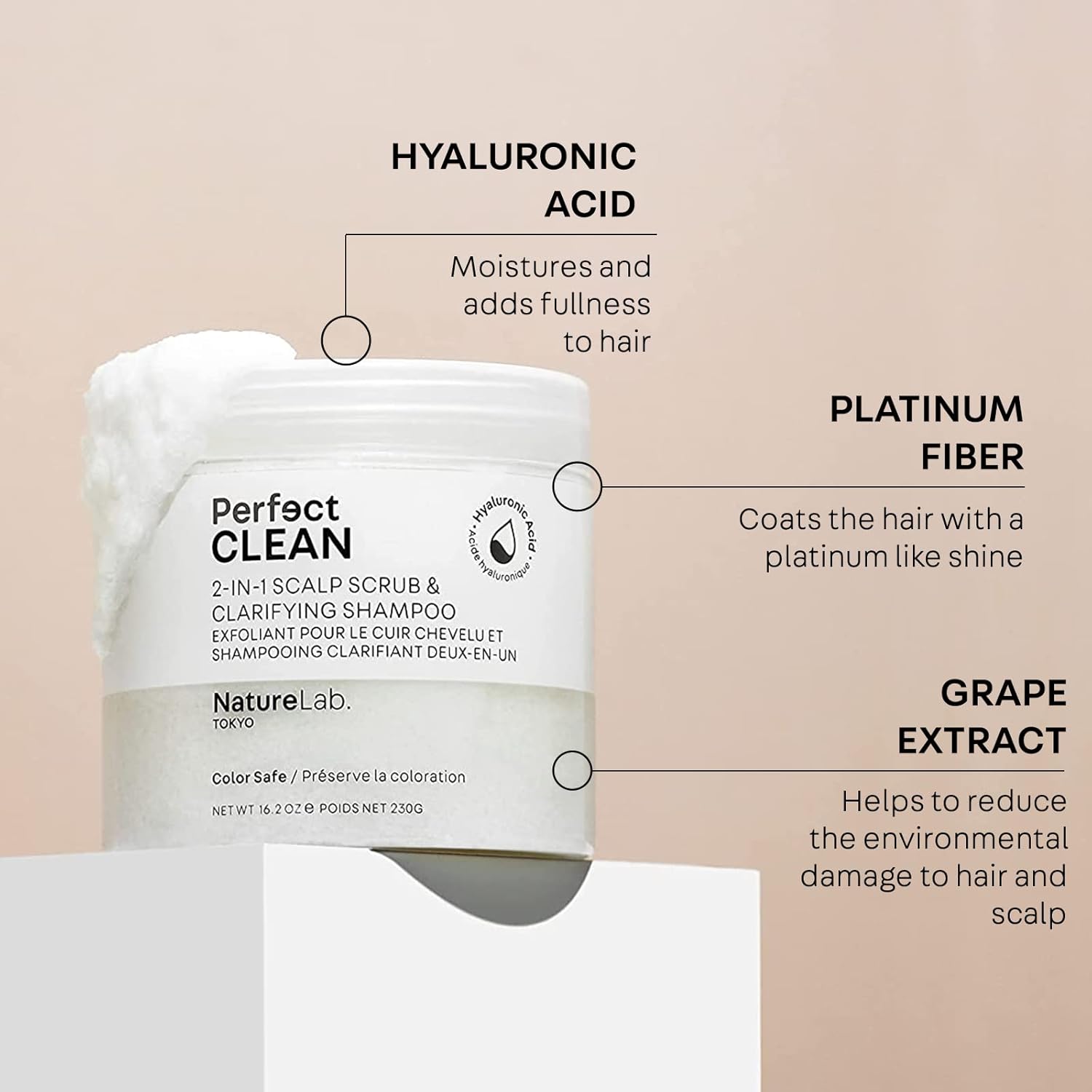 NATURELAB. TOKYO Perfect Shine Clarifying Scalp Scrub: 2-in-1 Shampoo and Scalp Scrub Hair Treatment to Clarify and Remove Product Buildup for Immense Shine I 8.1 OZ / 230G