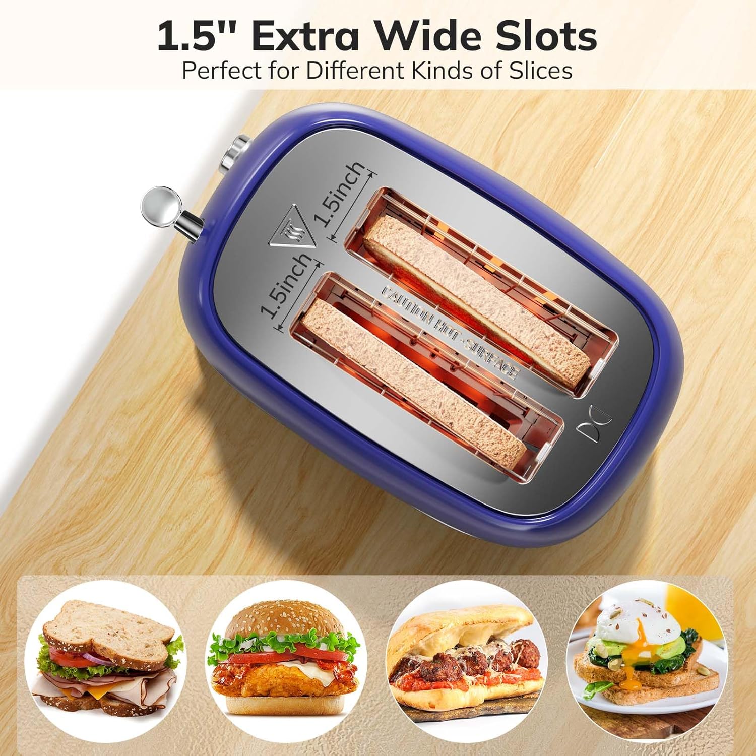 2 Slice Stainless Steel Toaster Retro with 6 Bread Shade Settings, Bagel, Cancel, Defrost Function, 2 Slice Toaster with Extra Wide Slot, Removable Crumb Tray, White