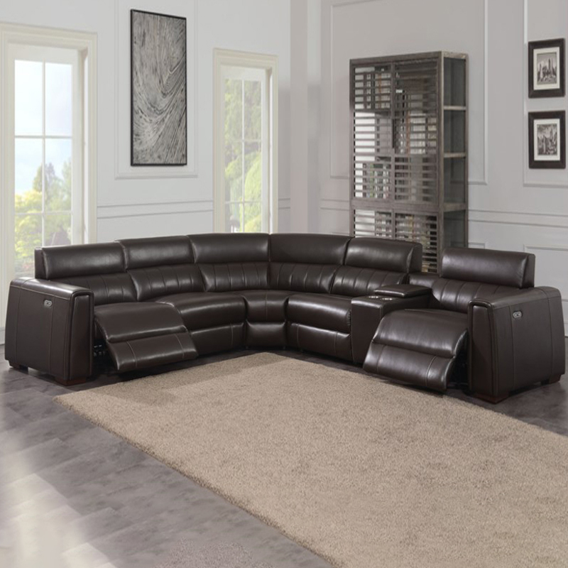 4-SEAT POWER RECLINING LEATHER SECTIONAL SOFA WITH OUTLETS AND USB PORTS