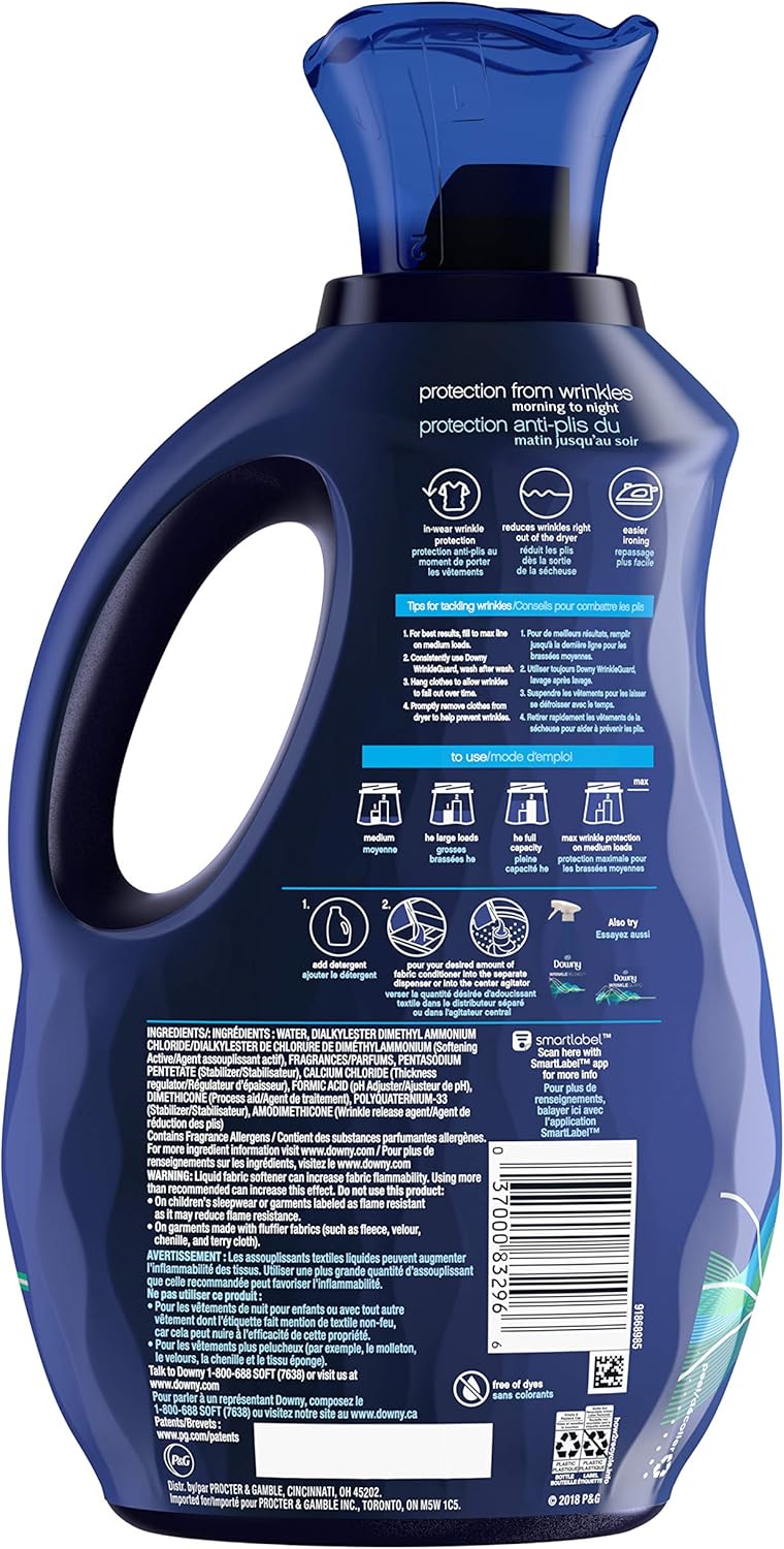Downy WrinkleGuard Liquid Fabric Softener and Conditioner, Fresh, 48 fl oz 48 Loads, Pack of 2