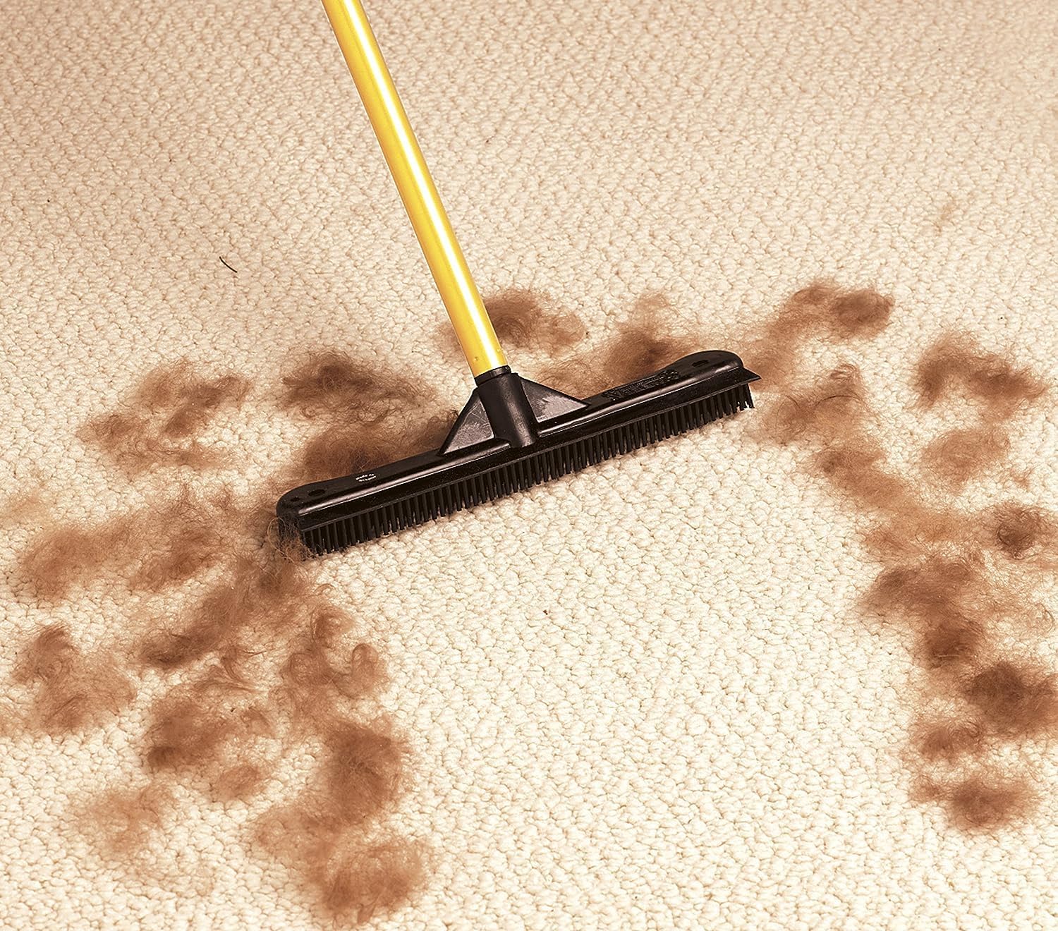 FURemover Original Indoor Pet Hair Rubber Broom with Carpet Rake and Squeegee, Black and Yellow