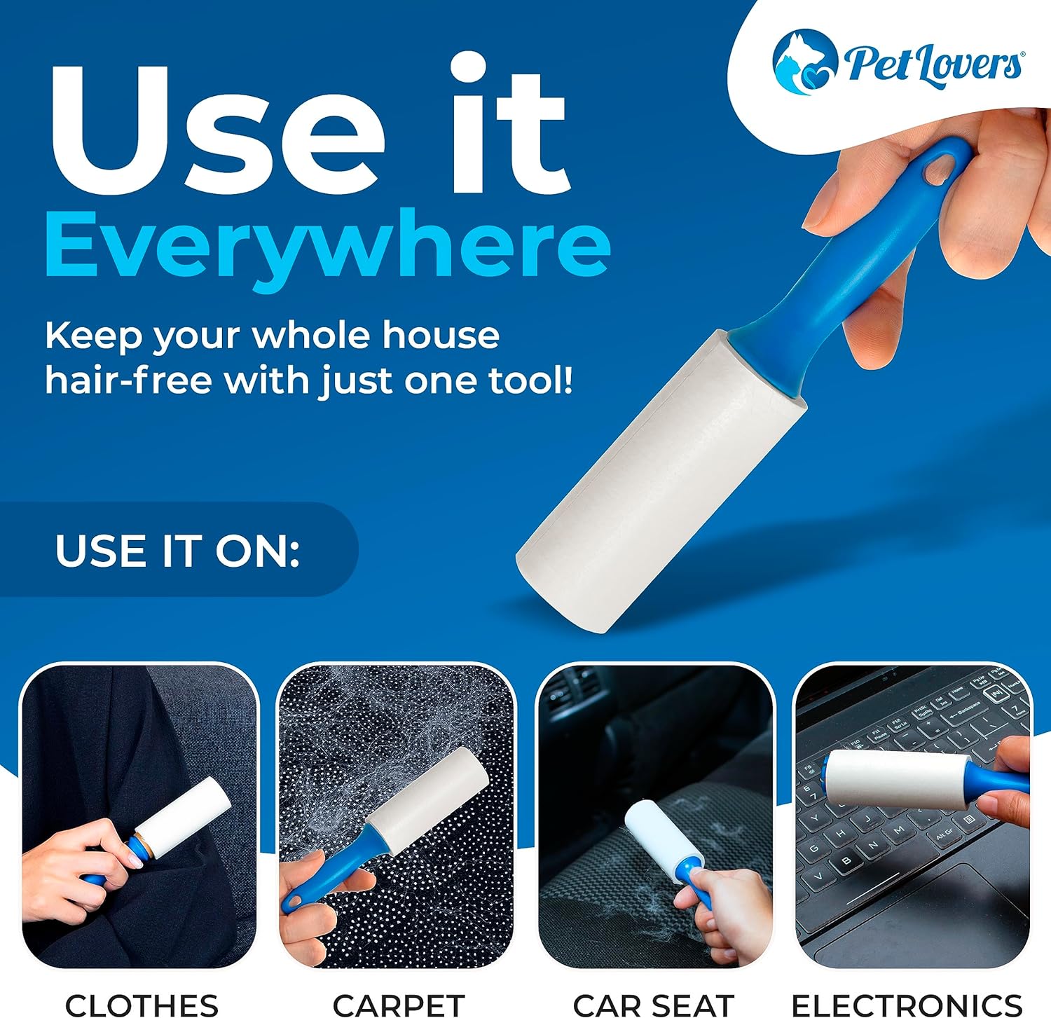 PetLovers Extra Sticky Lint Roller Mega Value Set 450 Sheets for Pet Hair Removal, Dog and Cat Lint Remover 5 Pack