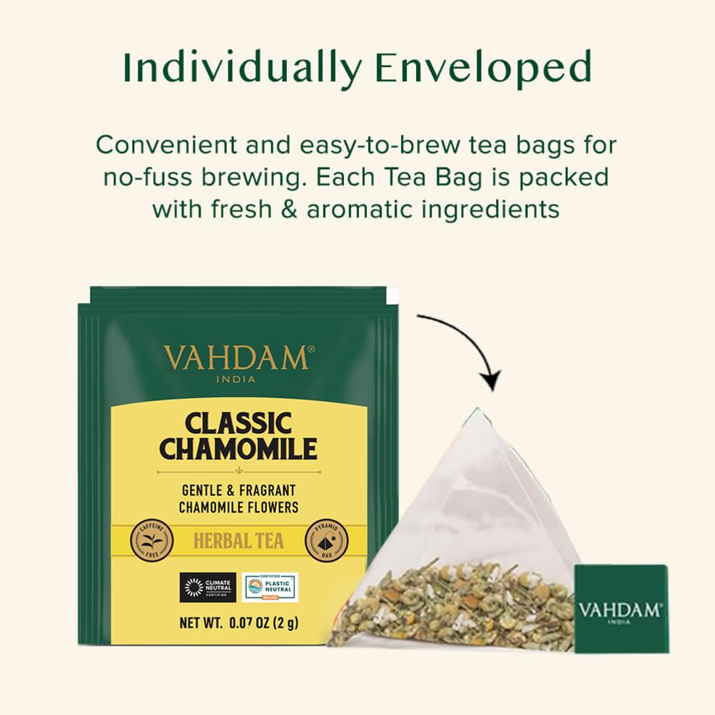 VAHDAM, Organic Turmeric Ginger Herbal Tea Bags (100 Pyramid Tea Bags) Caffeine Free, Non GMO, Gluten Free | 100% Pure Herbal Blend - Savory & Spicy | Plant-Based Tea Bags | Resealable Ziplock Pouch