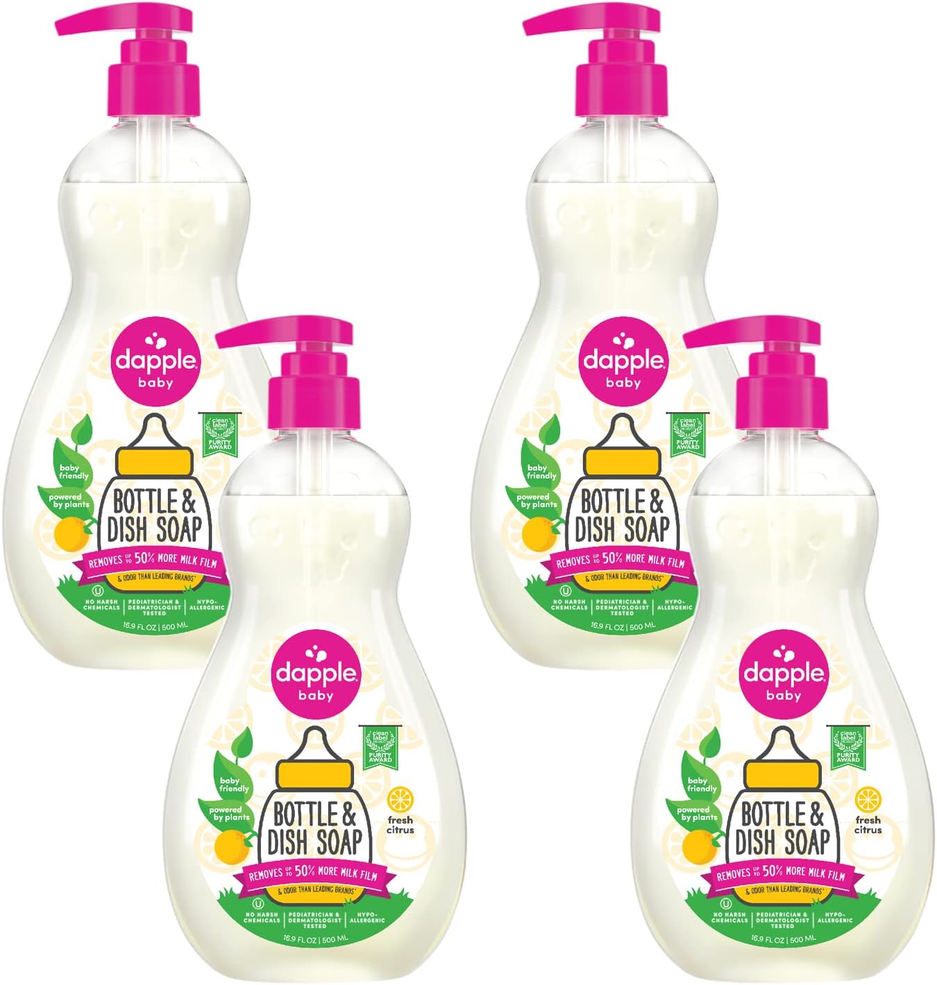 Dapple Baby, Bottle and Dish Soap Dish Liquid Plant Based Hypoallergenic 1 Pump Included, Packaging May Vary, Fragrance Free, 16.9 Fl Oz (Pack of 3)