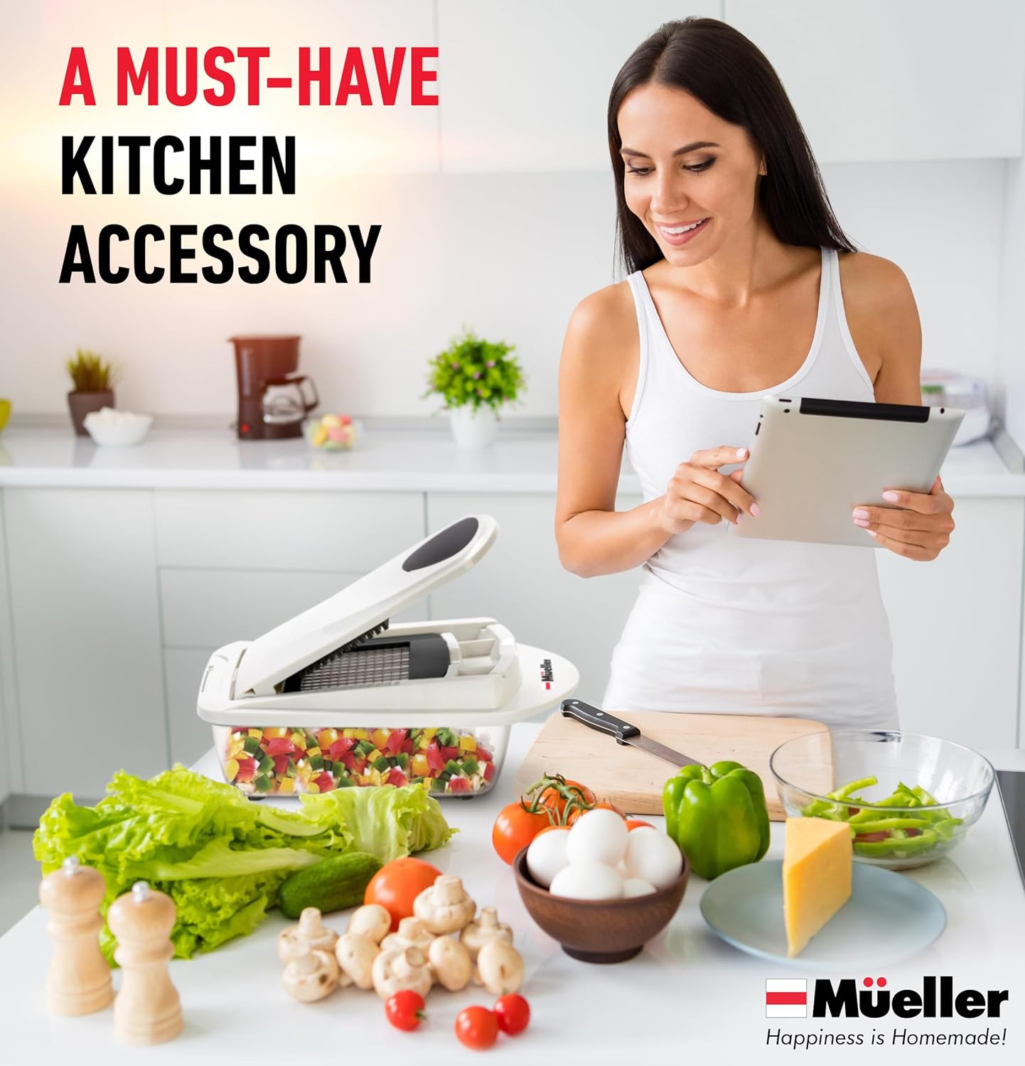 Mueller Pro-Series 10-in-1, 8 Blade Vegetable Chopper, Onion Mincer, Cutter, Dicer, Egg Slicer with Container, French Fry Cutter, Potato Slicer, Home Essentials & Kitchen Gadgets, Salad Chopper