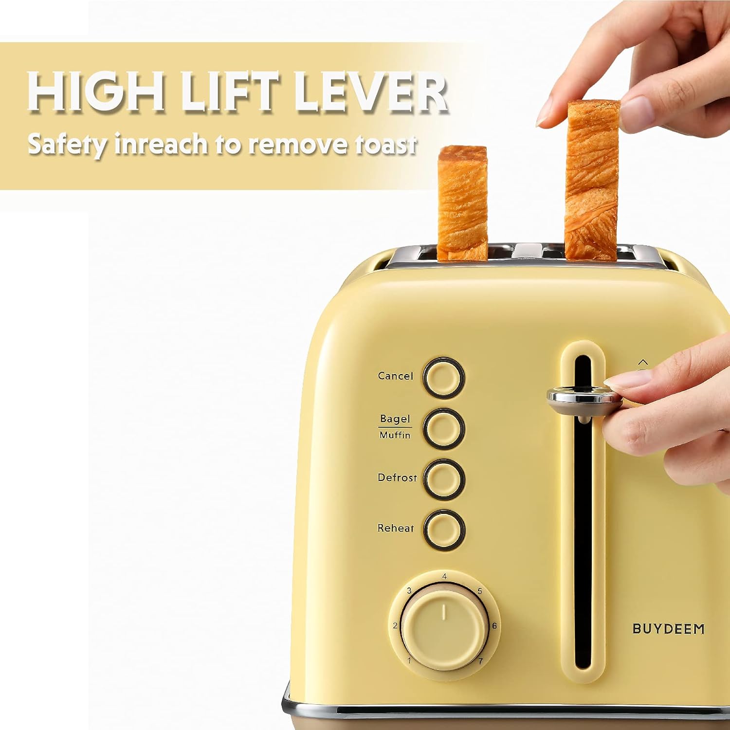 BUYDEEM DT620 2-Slice Toaster, Extra Wide Slots, Retro Stainless Steel with High Lift Lever, Bagel and Muffin Function, Removal Crumb Tray, 7-Shade Settings,Stainless Steel