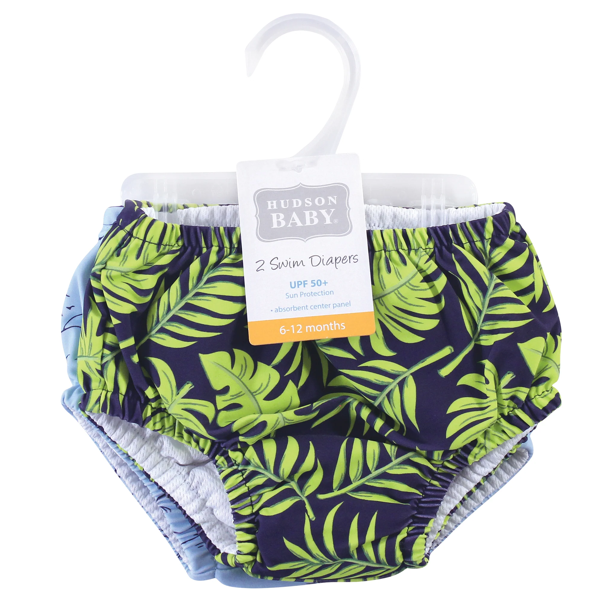 Hudson Baby Infant and Toddler Boy 2-Pack Swim Diapers, Tropical Leaves