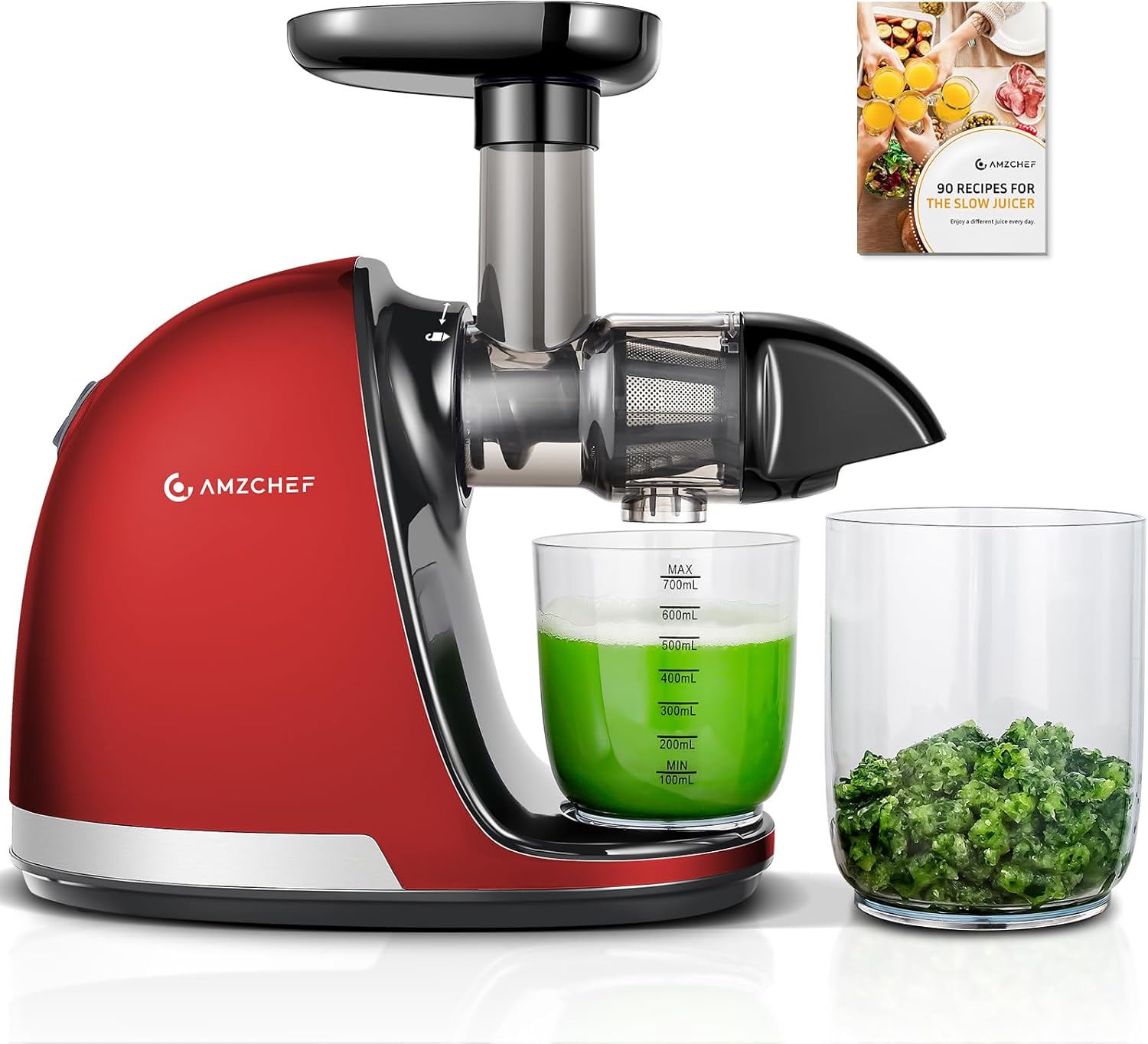 Masticating Juicer Machines, AMZCHEF Slow Cold Press Juicer with Reverse Function, High Juice Yield, Easy Clean with Brush,Recipes for High Nutrient Fruits and Vegetables, Gray(Updated)