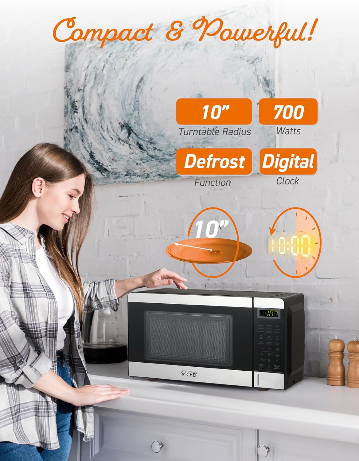 COMMERCIAL CHEF 0.6 Cubic Foot Microwave with 6 Power Levels, Small Microwave with Grip Handle, 700W Countertop Microwave with 30 Minute Timer and Mechanical Dial Controls, White