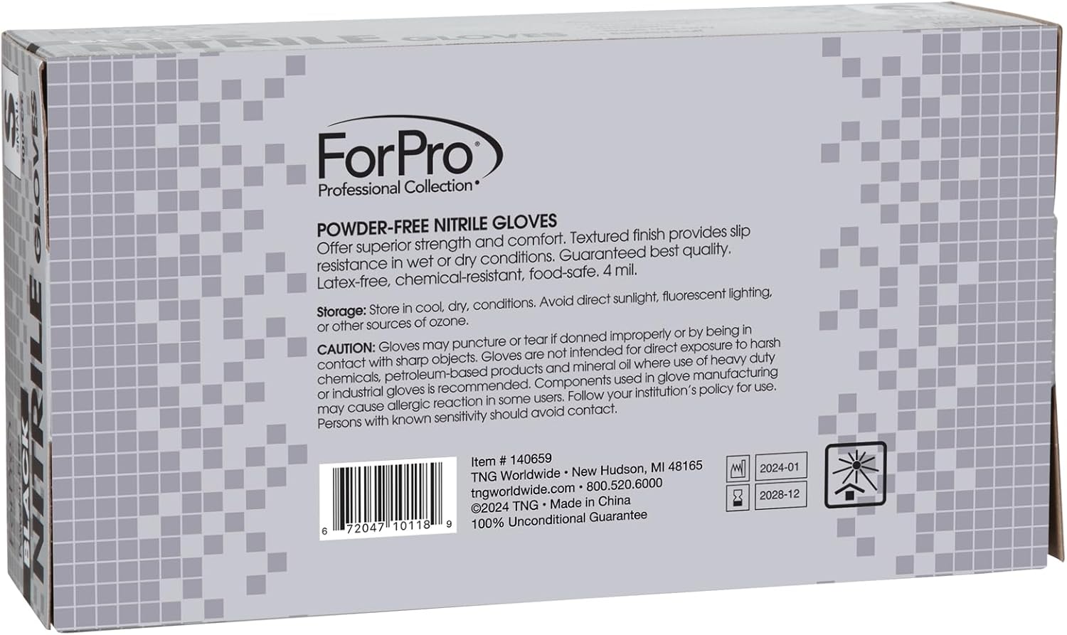 ForPro Professional Collection Disposable Nitrile Gloves, Chemical Resistant, Powder-Free, Latex-Free, Non-Sterile, Food Safe, 4 Mil, Black, Large, 100-Count